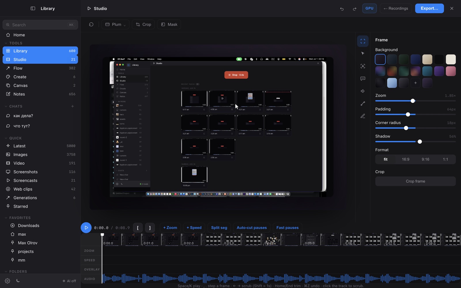 OY.Surf vs Screen Studio — a local-first visual workbench for macOS